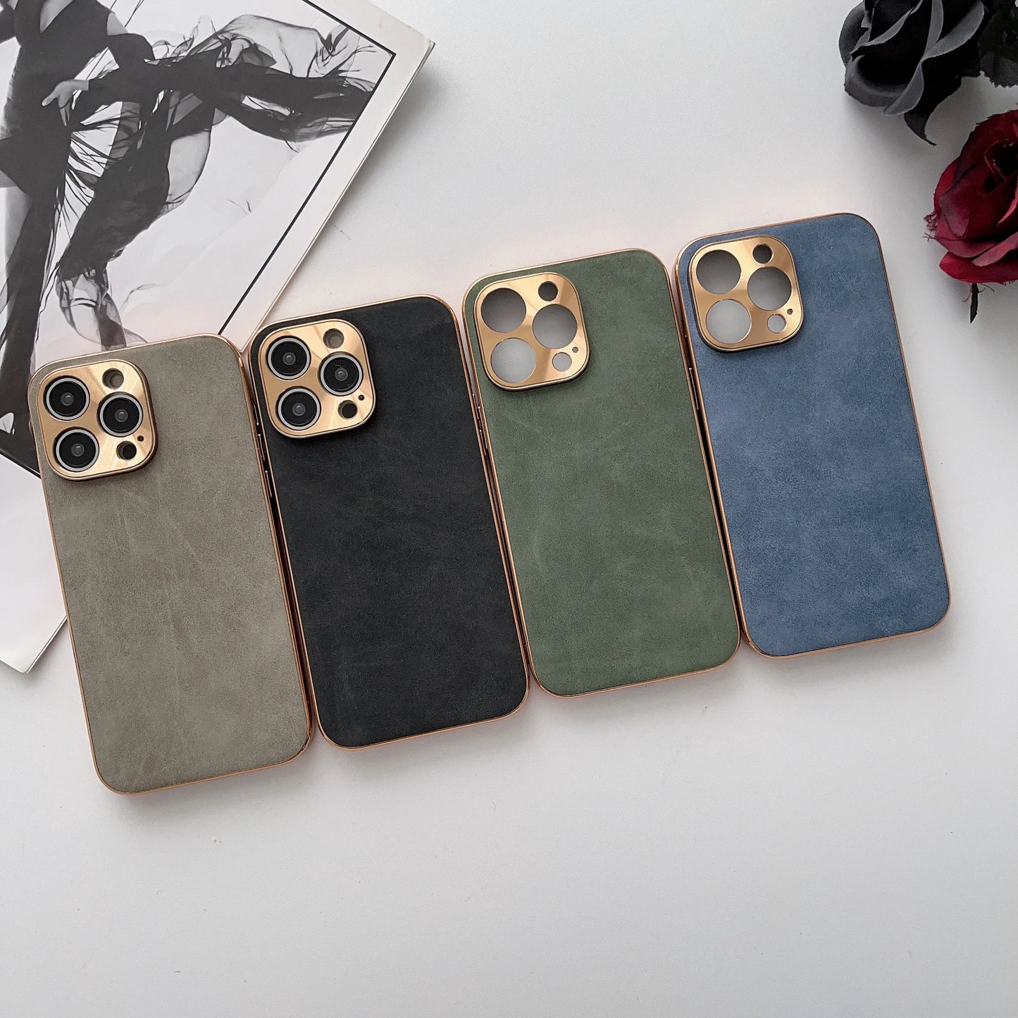 Leather Phone Case for iPhone Pro Max with Electroplated Frame Lambskin Shell For iPhone Models