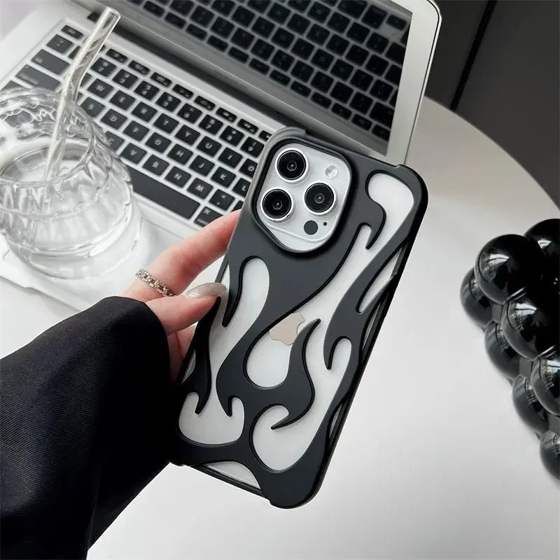 New 3D Flame Pattern Hollow Slim Shockproof Case for iPhone