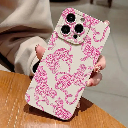 Case For iPhone 15 14 13 12 11 Pro Max XS X XR Pink Leopard Print Pattern Phone Cover For iPhone 7 8 Plus 15 14 SE 2022 SE3 Case