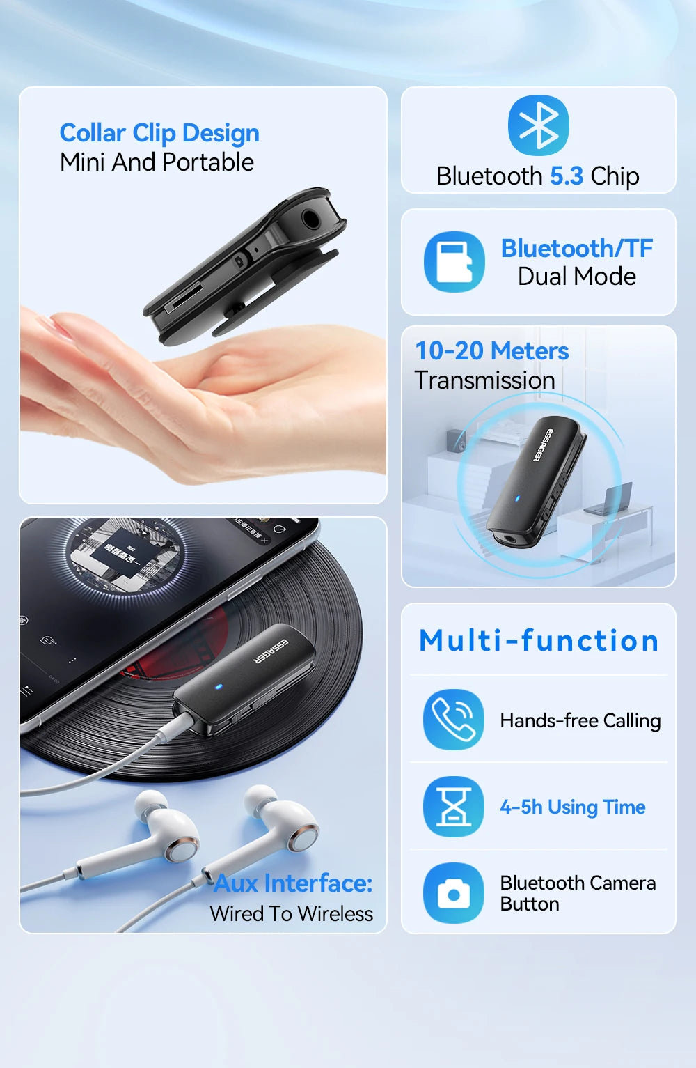 Collar Clip Bluetooth Adapter