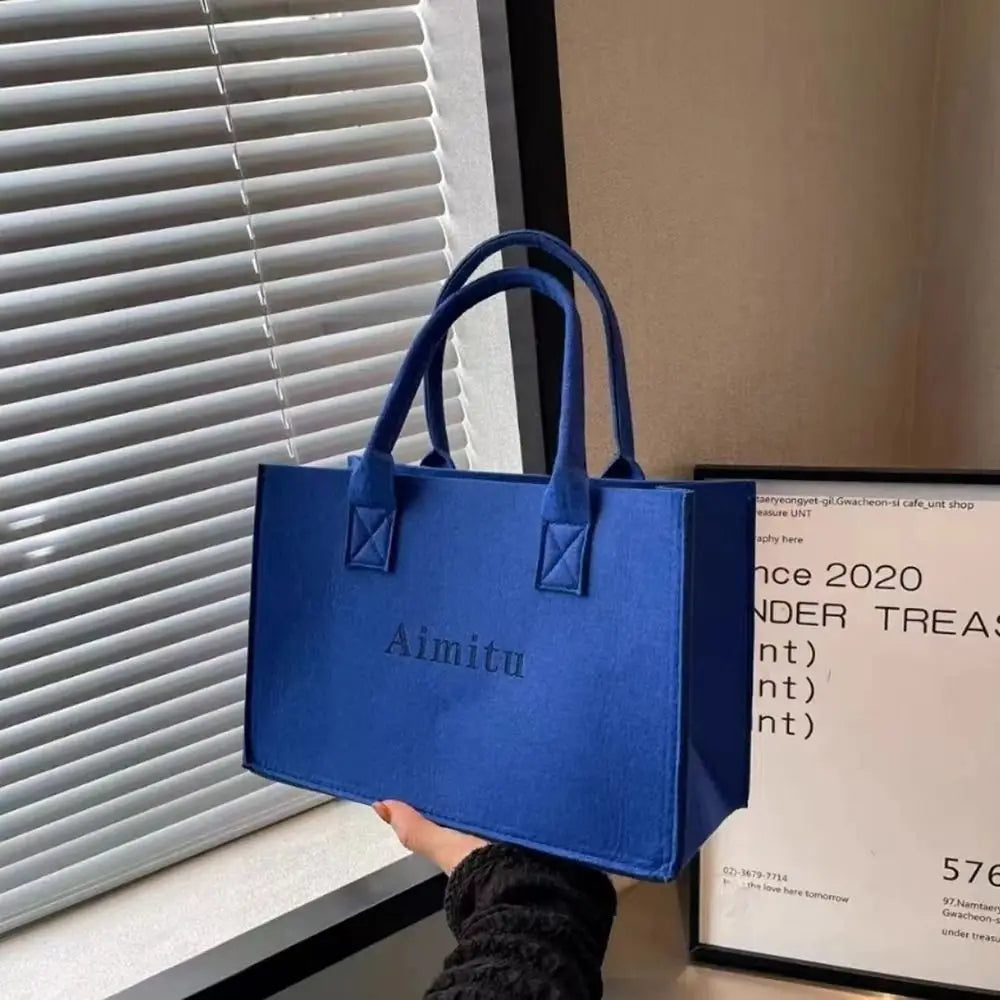 Casual Letter Felt Tote Bag – Solid Color, Women Shoulder Bag, Large Capacity, Travel Messenger Bag, Simple S/M/L Crossbody Handbag.