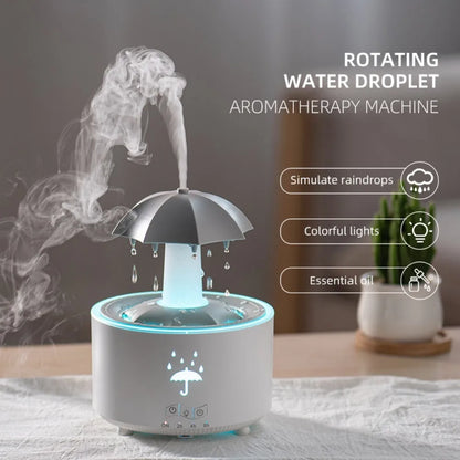 Rotating Umbrella Water Drop Air Humidifier – Colorful Night Lights, Mute Spray, Essential Oil Aroma Diffuser