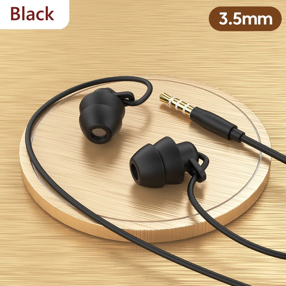 Soft Silicone Headphones Wired Handsfree Type C 3.5mm Jack Earphones In-Ear Sleep Wired Headset With Mic In-line Control Earbuds