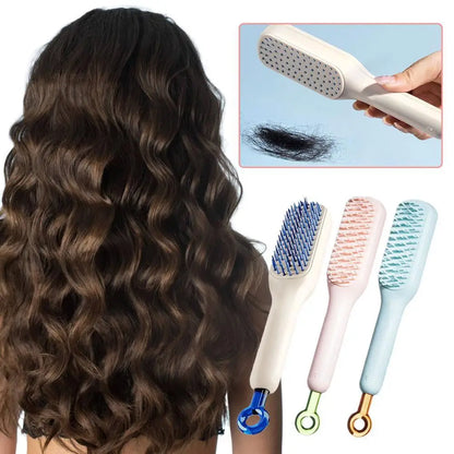 Self-Cleaning Anti-Static Massage Comb – Retractable Brush for Smooth Hair and Scalp Care.