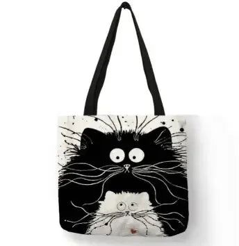 Canvas Bag with High-Definition Digital Cat Pattern – Environmentally Friendly, Portable Linen Shopping Bag