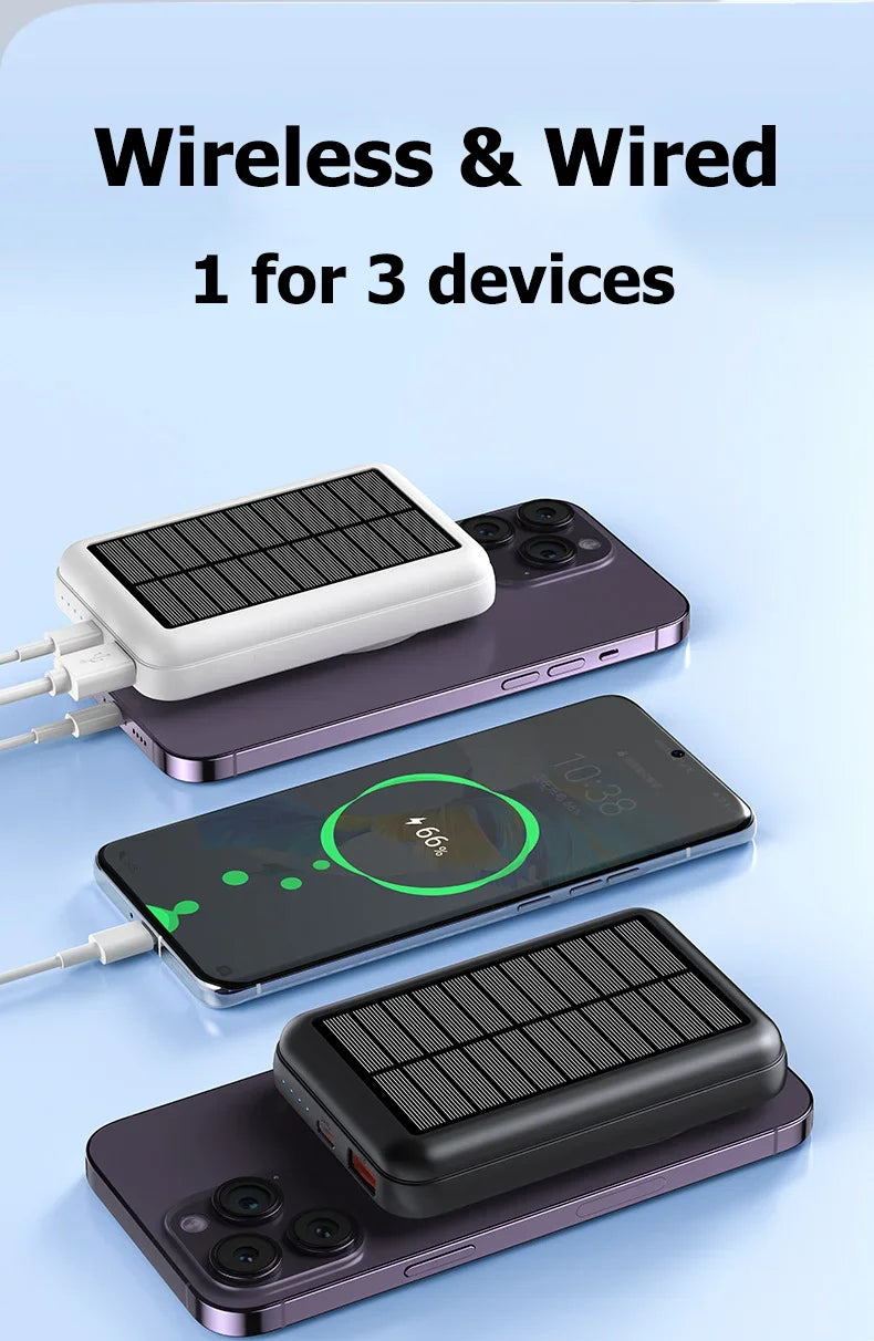 Magnetic 10000mAh Wireless Solar Power Bank with Fast Charging and USB C