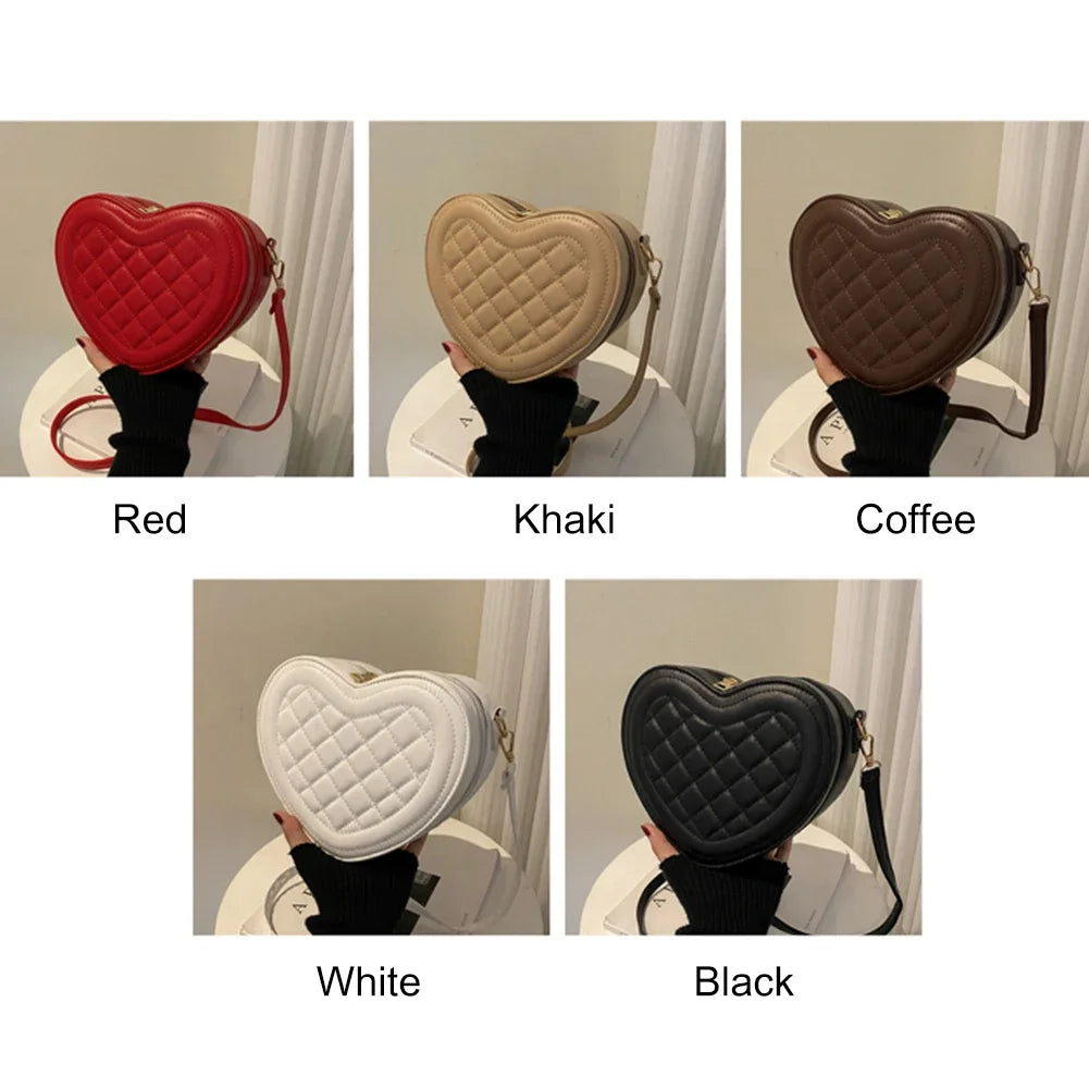 Fashion Heart-Shaped Shoulder Bag for Women – Rhombic Pattern Leather Chain Tote Designer Sling Purse