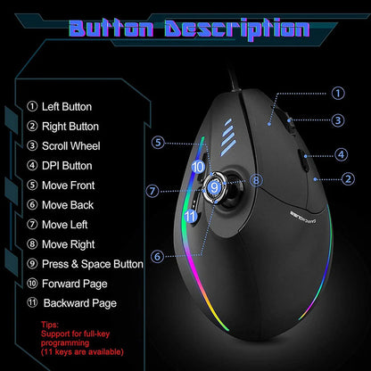 Sna Vertikal Spelmus Trådbunden RGB Ergonomisk Mus