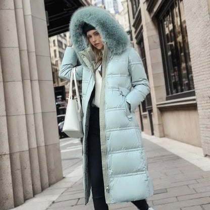 Hooded Long Parka with Fur Collar Warm and Casual