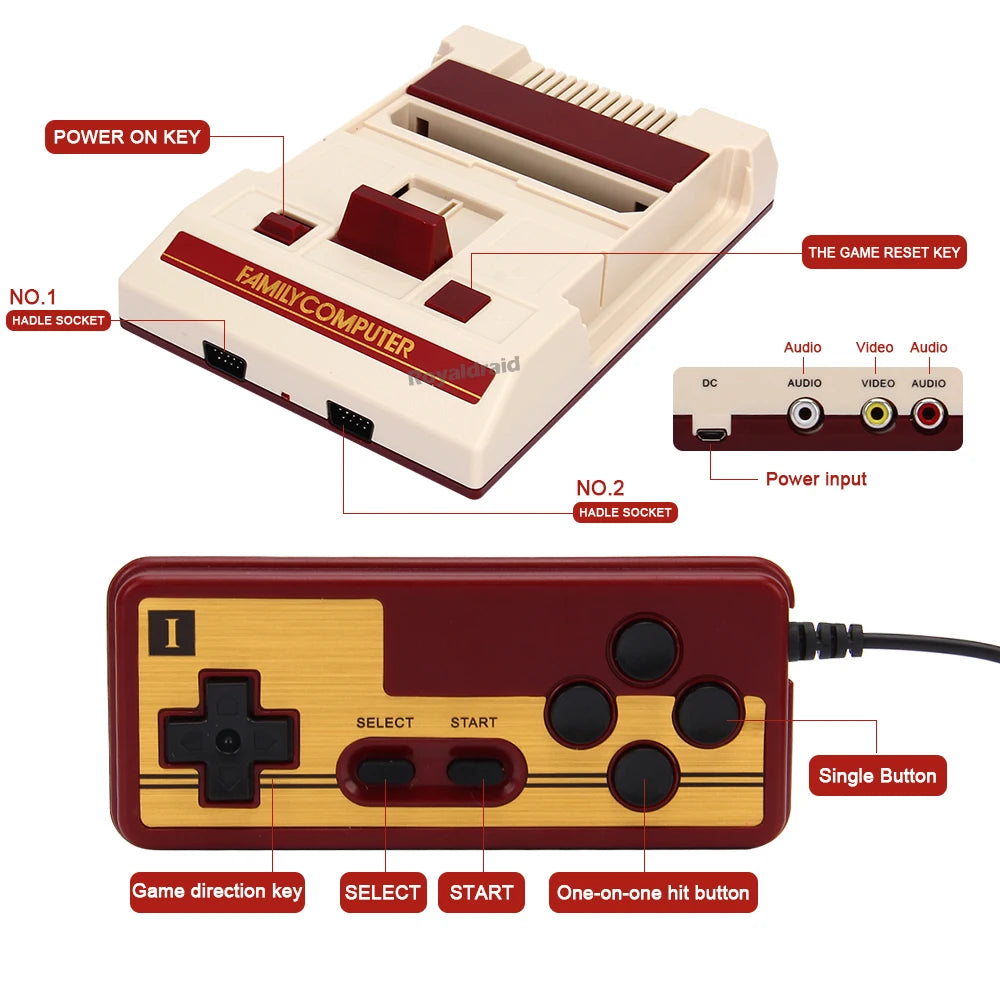 8 Bit Video Game Console Built in 500 Classic Games Family Computer TV Game Console Support Game Cartridge For FC Retro Gaming