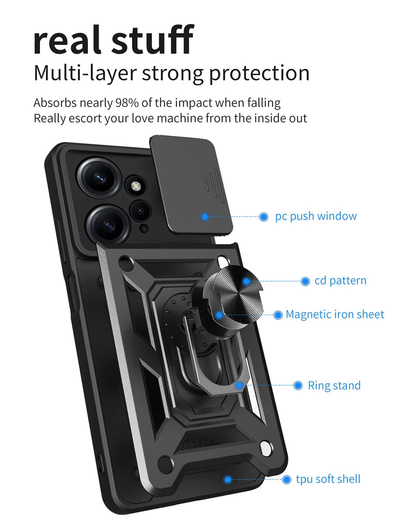 Magnetisk Ring Stativ Hållare Bakstycke för Xiaomi Redmi Note 12 4G Stötsäkert Armor Telefonfodral För POCO X6 Pro