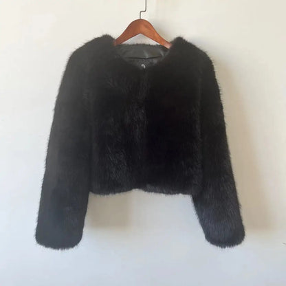 Gradient Cropped Faux Fur Jacket Stylish and Fluffy