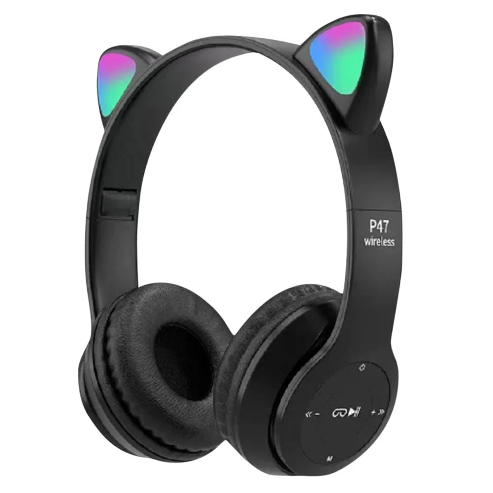 Söta Cat Ear-hörlurar med RGB LED-ljus Trådlöst Headset Barn Flickor Stereo Telefon Musik Bluetooth Headset PC Gamer Present