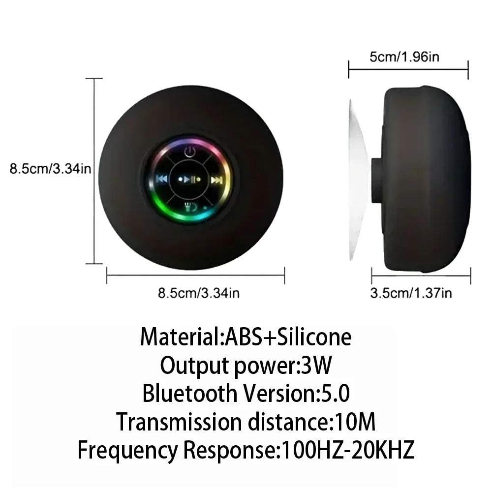 Bärbar Bluetooth-högtalare – LED, IPX4 vattentät, ministereo, utomhus och badrum med sugkopp