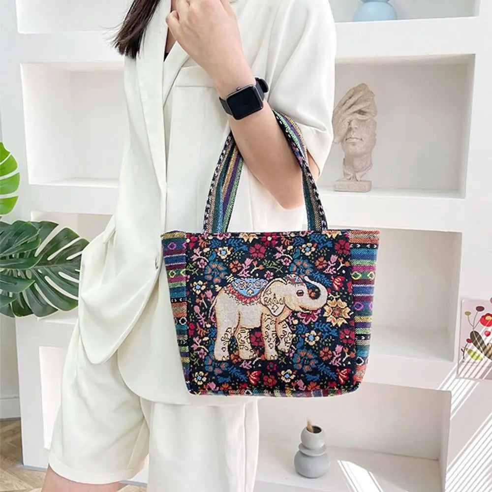 Animal Ethnic Style Handbag Trendy Peacock Embroidery Elephant Handbag Rabbit Canvas Women Shoulder Bags Women