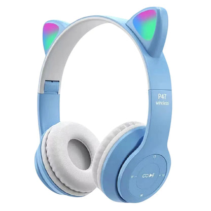 Cute Cat Ear Headphones with RGB LED Light Wireless Headset Kids Girls Stereo Phone Music Bluetooth Headset PC Gamer Gift