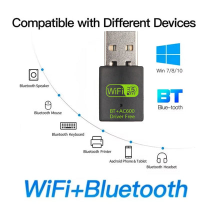 600Mbps USB WiFi Bluetooth Adapter 2 in 1 Dongle Dual Band USB Wifi Adapter USB Bluetooth Adapter Wireless Network Card For PC