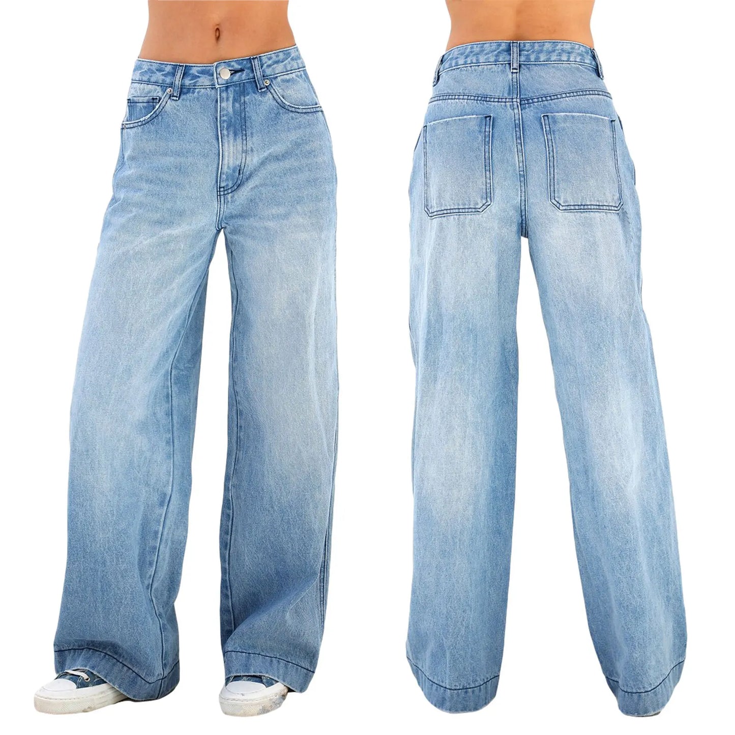 Jeans med vida ben för kvinnor Raka ben Pojkvän Jeansbyxor Låghöjda baggy jeans Casual lösa jeans Y2K E-Girl Byxor D16