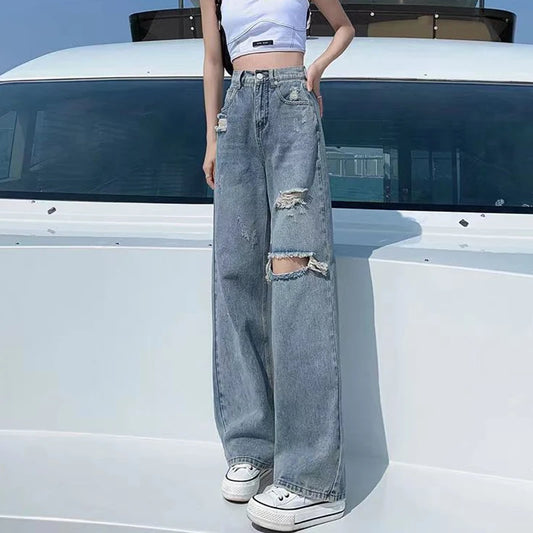 Ripped Wide Leg Jeans with Streetwear Style and Casual Fit