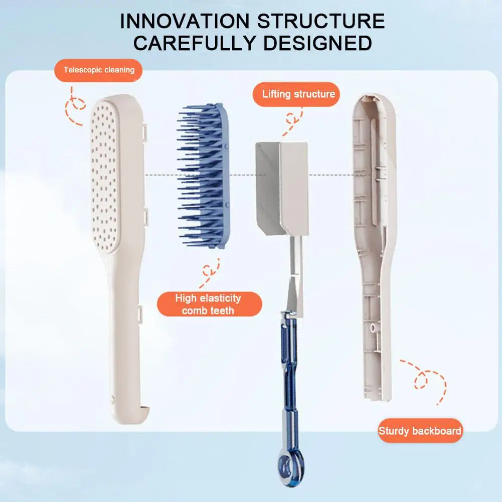 Self-Cleaning Anti-Static Massage Comb – Retractable Brush for Smooth Hair and Scalp Care.