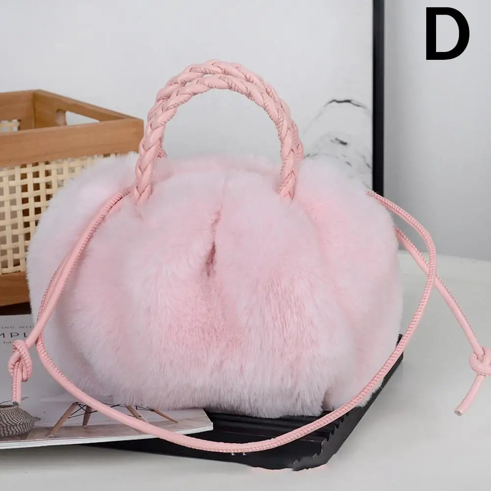 Cute Pumpkin Plush Shoulder Bag - Winter Rabbit Fur Crossbody Tote for Girls