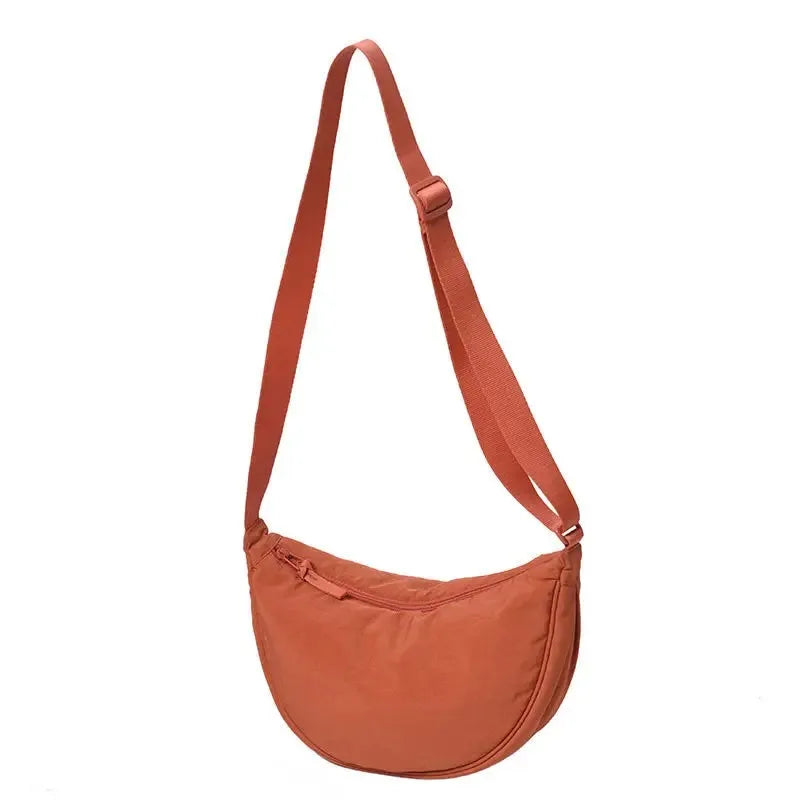 Solid Color Chest Bag for Women – Large Capacity Travel Crossbody Female Half Moon Bag, Ladies Daily Cotton-Filled Shoulder Bag.