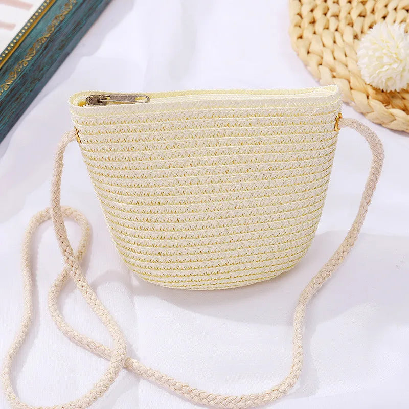 Yogodlns Flap Small Crossbody Shoulder Bag Women Straw Woven Beach Bag Ladies Rattan Handmade Knitted Bucket Mini Purse Handbags