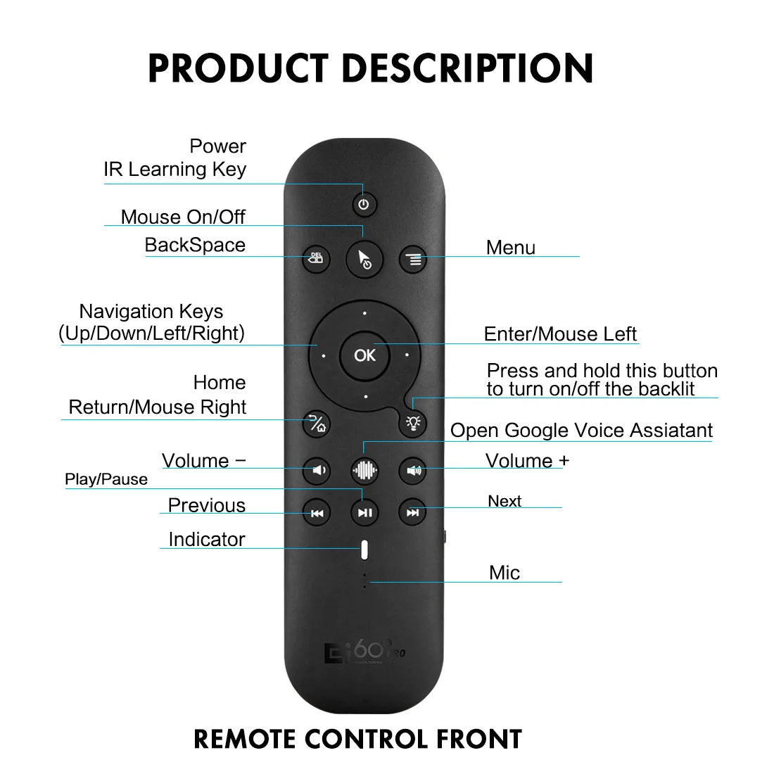 New G60S Pro BT Wireless Voice Remote Control 2.4G BT5.0 Dual Mode Air Mouse IR Learning With Backlit Light For Android TV Box