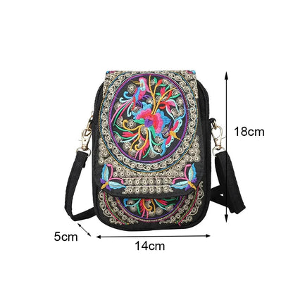 Yunnan Ethnic Style Phone Bag - Double Layer Canvas Flap with Embroidery