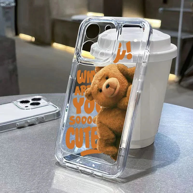 Teddy Bear Par Cartoon Telefonfodral för iPhone-modeller, mjukt genomskinligt stötsäkert bakstycke