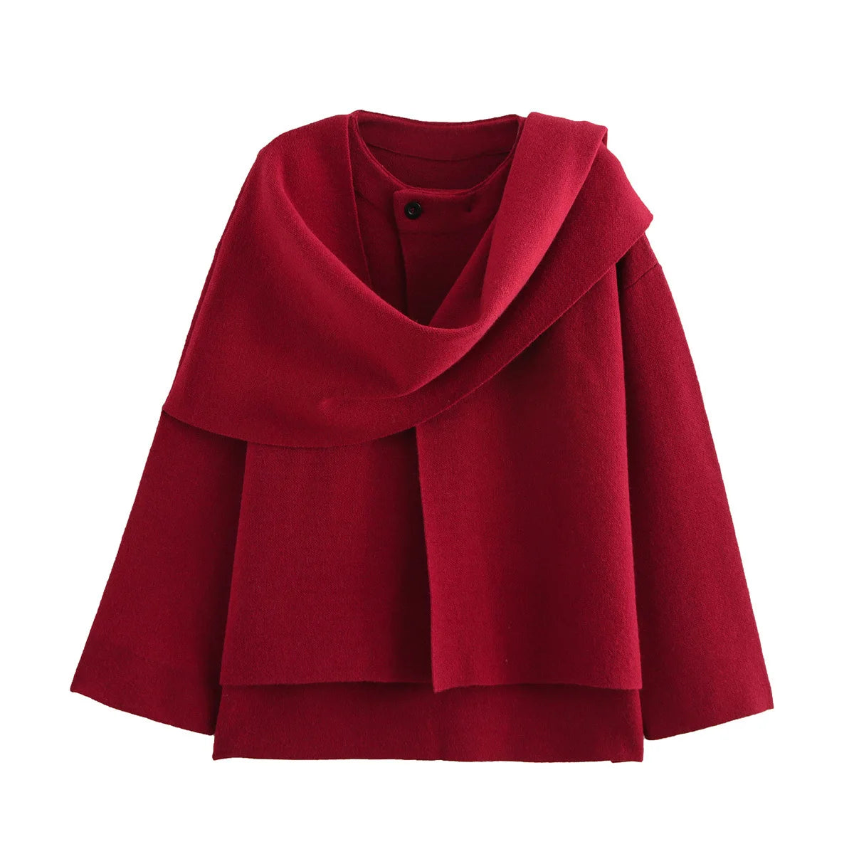 Asymmetric Knitted Scarf Coat with Long Sleeves Casual Streetwear