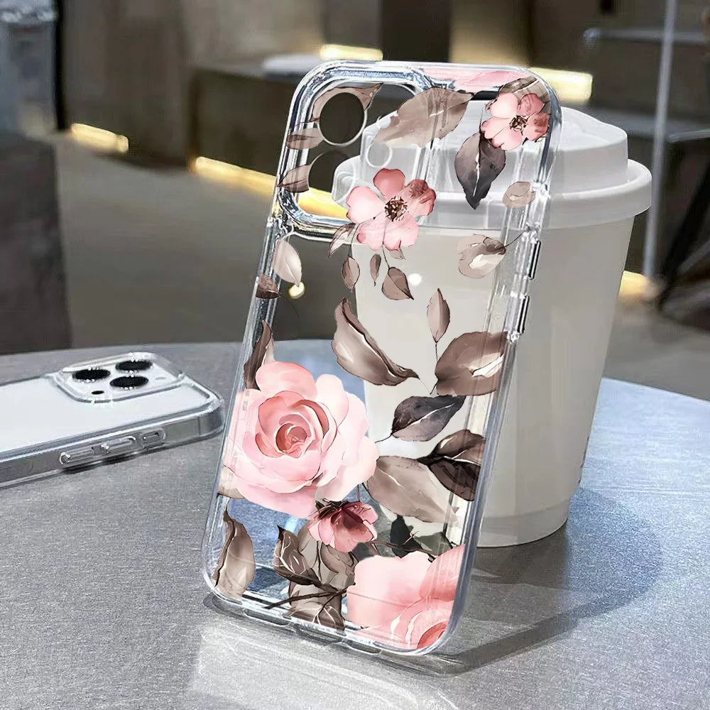 Lyxigt telefonfodral för iPhone: Stötsäkert Flowers Silikon Funda Cover