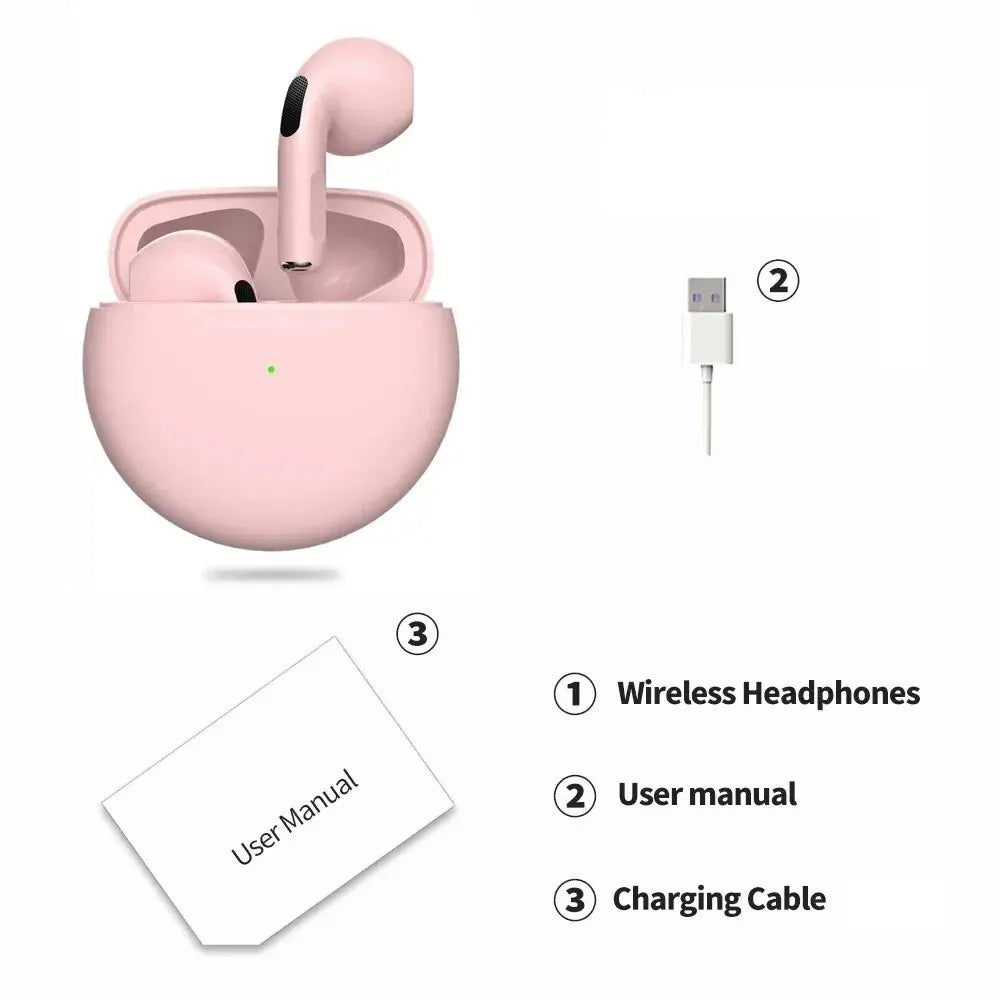 Original Air Pro 6 TWS trådlöst Bluetooth-headset 5.3 hörlurar Minihörlurar med mikrofonladdningsbox för Xiaomi iPhone-hörlurar