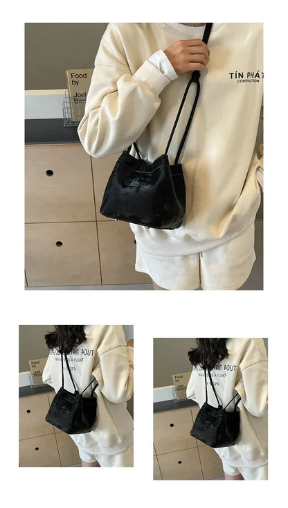 Light Luxury PU Magnetic Buckle Bucket Bag – 2025 Trendy Women's Fashionable Shoulder Bag.