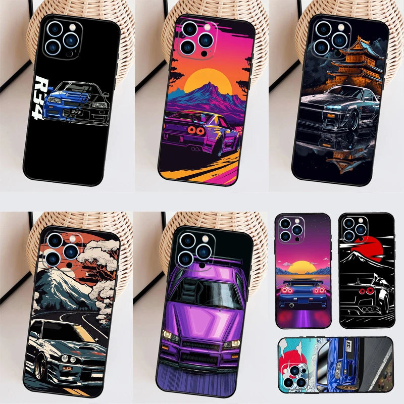 Skyline GTR R34 Case For iPhone 11 12 13 14 16 15 Pro Max Mini X XS Max XR Plus Cover Coque