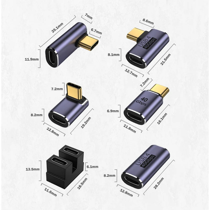 USB 4.0 PD 100W 8K 60Hz laddare kontakt för Macbook 40Gbps höghastighets USB C OTG U-form rak vinkel hane till hona adapter