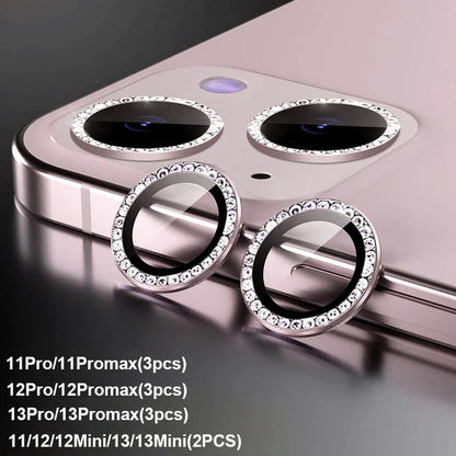 Diamond Glitter Camera Protection For Iphone 16 15 14 13 11 Pro Max Plus Lens Tempered Glass On Iphone 13 11 Pro Max Metal Ring