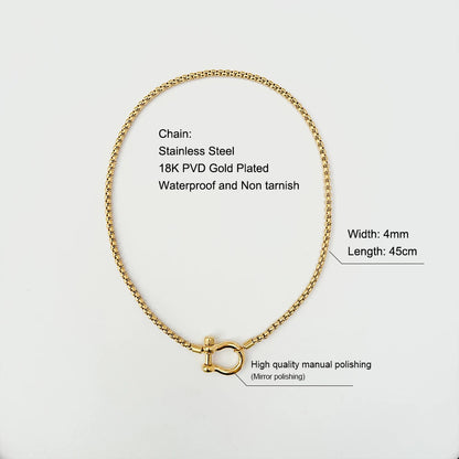 Vattentäta smycken 18K guldpläterade rostfritt stål Box Chain Choker Halsband Dubbelfärg Chunky Horseshoe Halsband för kvinnor