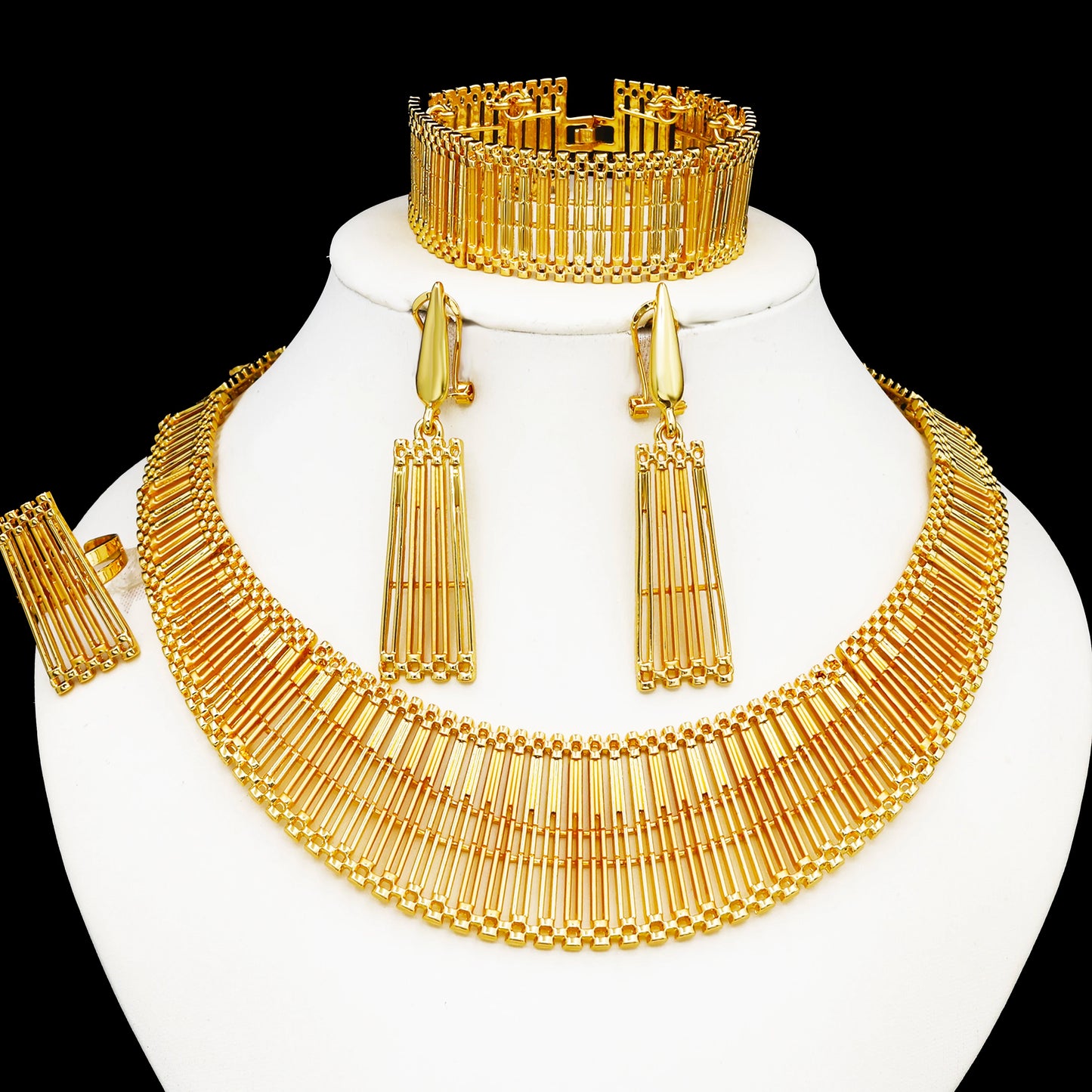 Luxury 18K Gold Plated Jewelry Set Italy Dubai Necklace Earrings Bracelet Ring For Women Mother's Day Gift ﻿