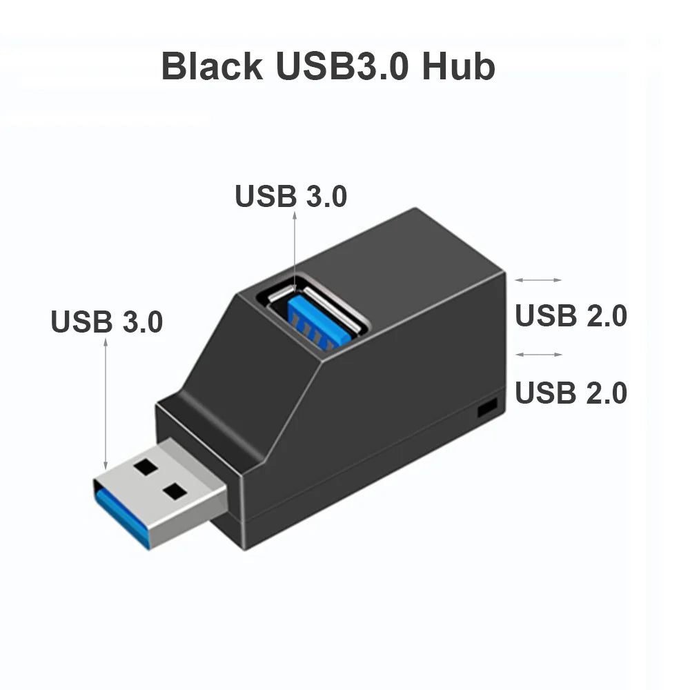 USB 3.0 HUB Adapter Extender Mini Splitter Box 1 to 3 Ports High Speed USB 2.0 For PC Laptop U Disk Card Reader