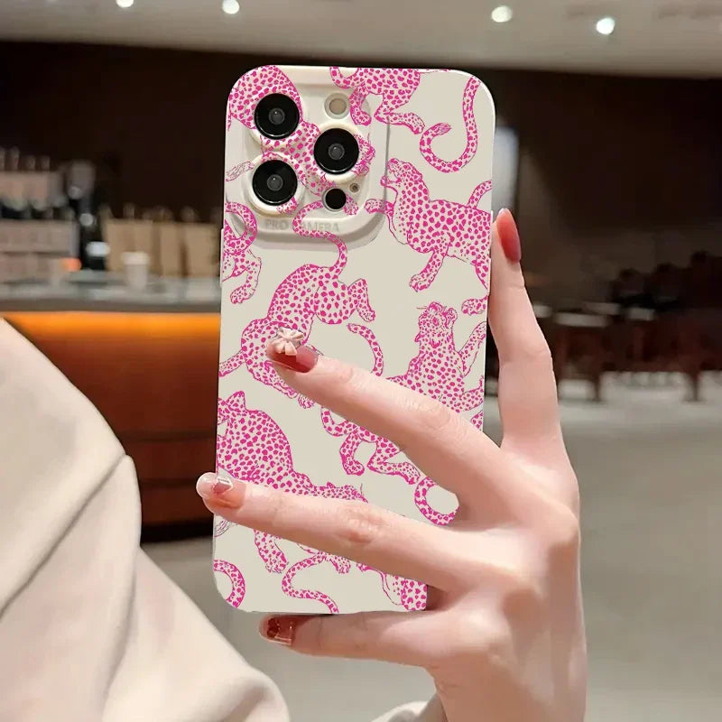 Case For iPhone 15 14 13 12 11 Pro Max XS X XR Pink Leopard Print Pattern Phone Cover For iPhone 7 8 Plus 15 14 SE 2022 SE3 Case