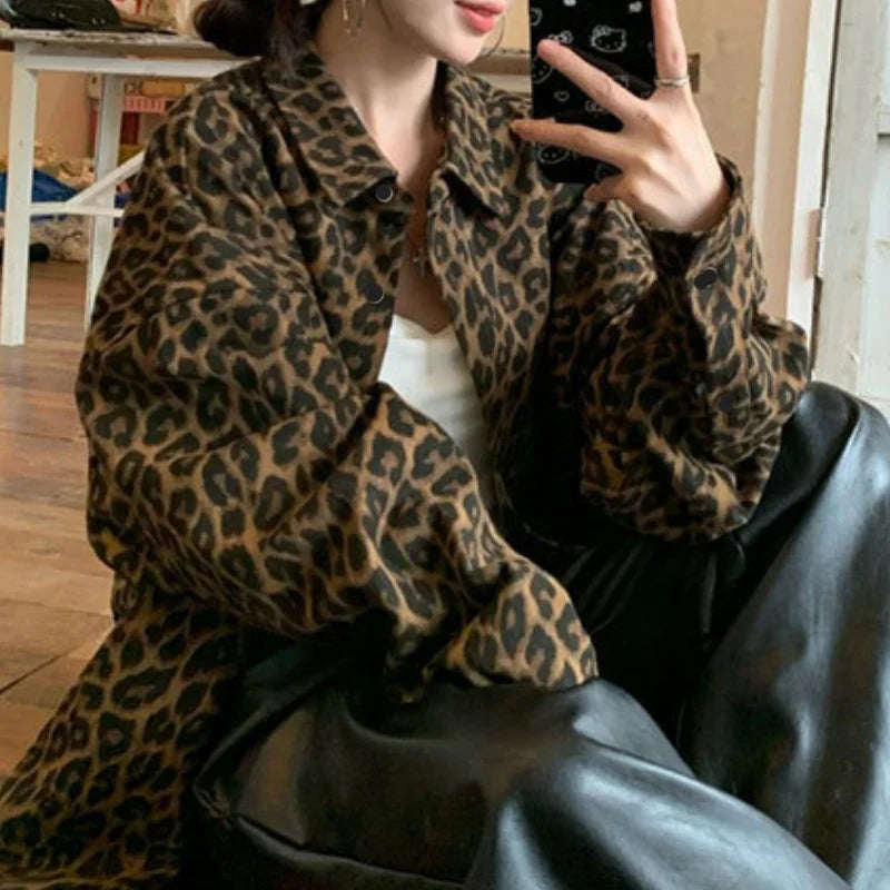 Chic Leopard Print Shirt Jacket Elegant and Casual