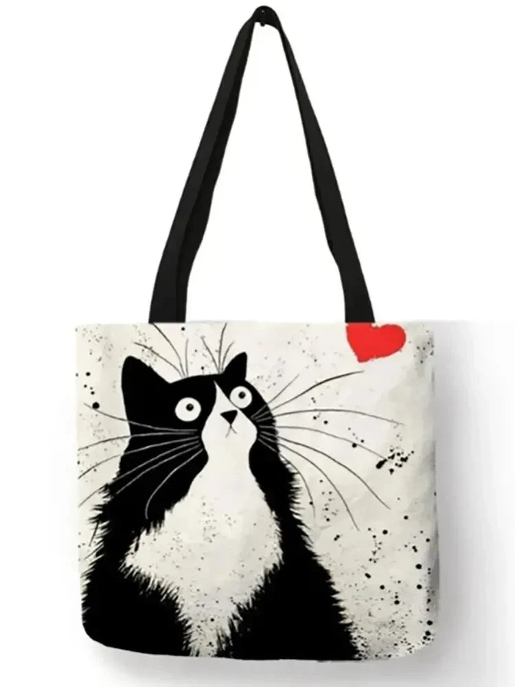 Canvas Bag with High-Definition Digital Cat Pattern – Environmentally Friendly, Portable Linen Shopping Bag