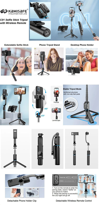 Selfie Stick with Tripod Stand and Remote, 42" Extendable Selfie Stick for iPhone 15 14 13 12 Pro Max Android Galaxy S23 S22