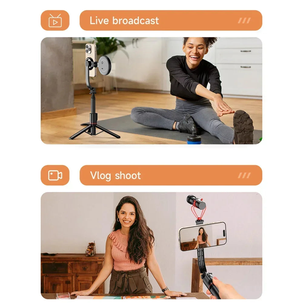 Magnetisk mini förlängningsbar Selfie Stick stativhållare med trådlös Bluetooth-fjärrkontroll för Magsafe IPhone 15 Android Monopod