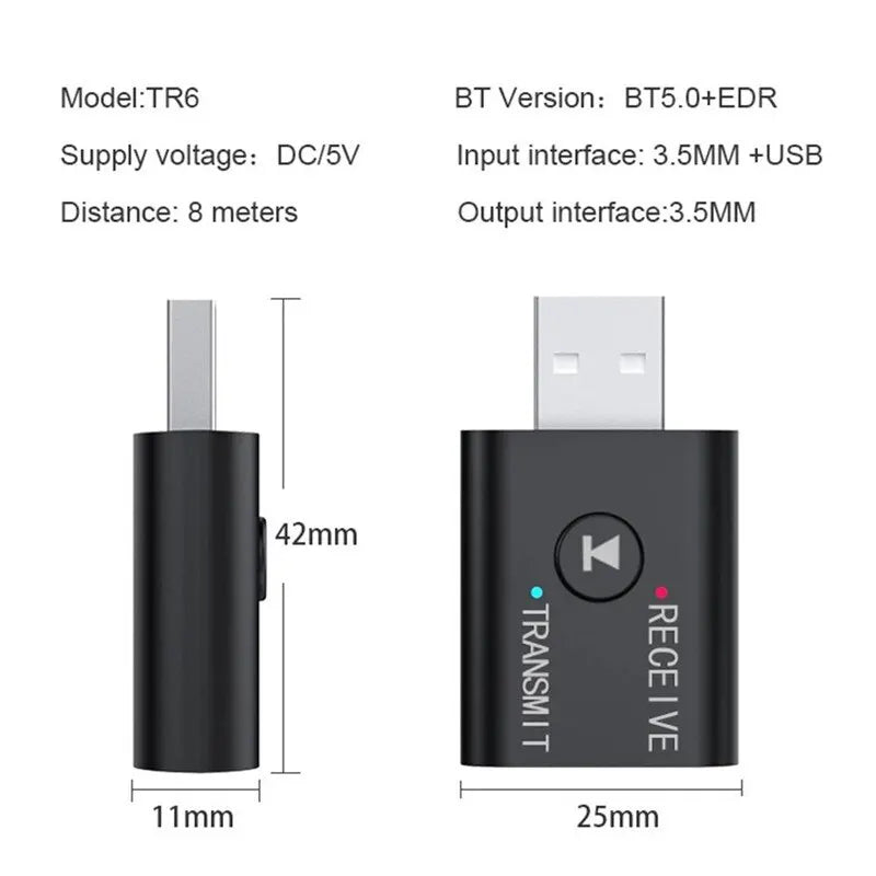 Bluetooth 5.0 Audio Transmitter Receiver 3,5 mm AUX Jack RCA USB Dongle Stereo trådlös adapter för TV Bilsats Högtalarhörlurar