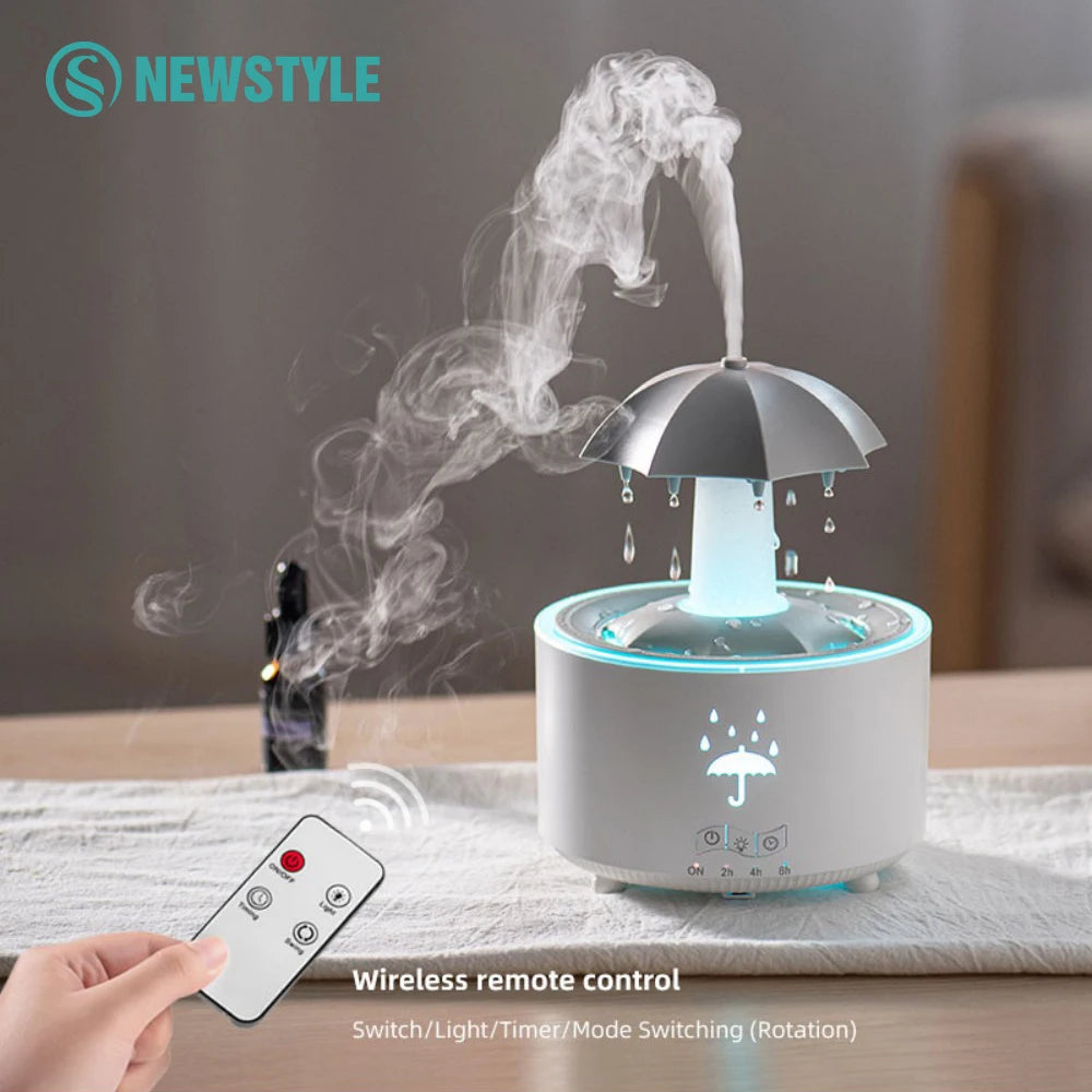 Rotating Umbrella Water Drop Air Humidifier – Colorful Night Lights, Mute Spray, Essential Oil Aroma Diffuser