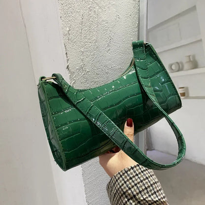 Retro Alligator Pattern Female Small Handbags and Purse – Armpit Shoulder Bags, High-Quality PU Leather Ladies Clutch Totes Bag.