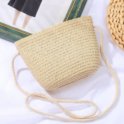 Yogodlns Flap Small Crossbody Shoulder Bag Women Straw Woven Beach Bag Ladies Rattan Handmade Knitted Bucket Mini Purse Handbags