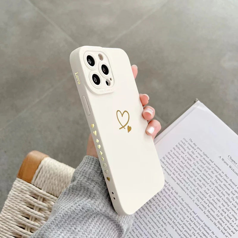 Love Heart Matte Silicone Phone Case For iPhone 11 12 13 14 15 Pro Max XS X XR 7 8 15 Plus SE 2020 Camera Lens Protection Cover